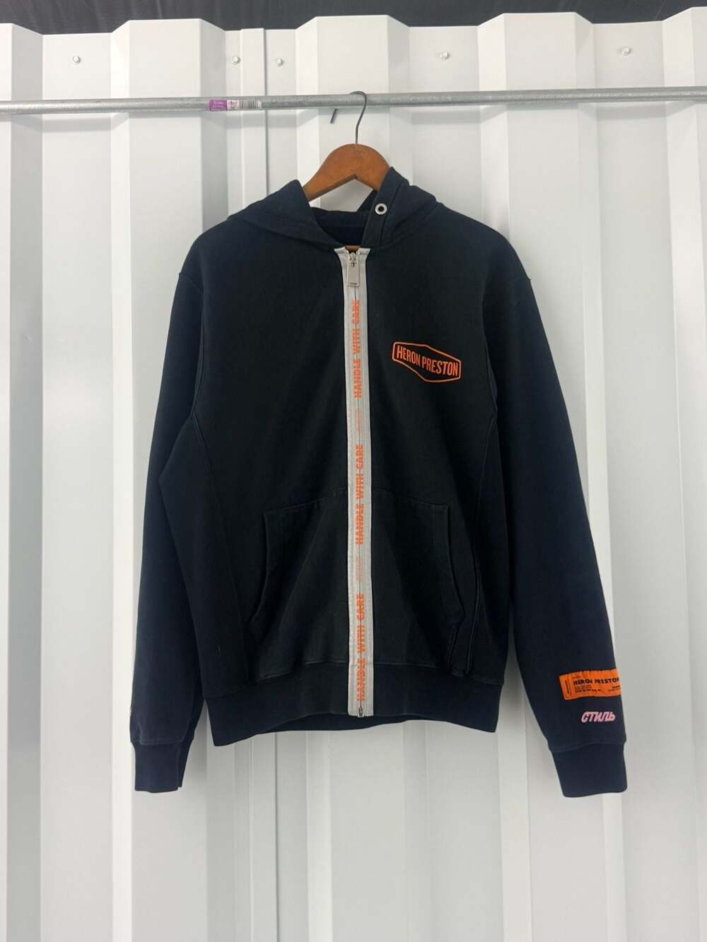 Heron Preston Handle With Care Zip Up Hoodie Black XXS Industrial Tape Luxury